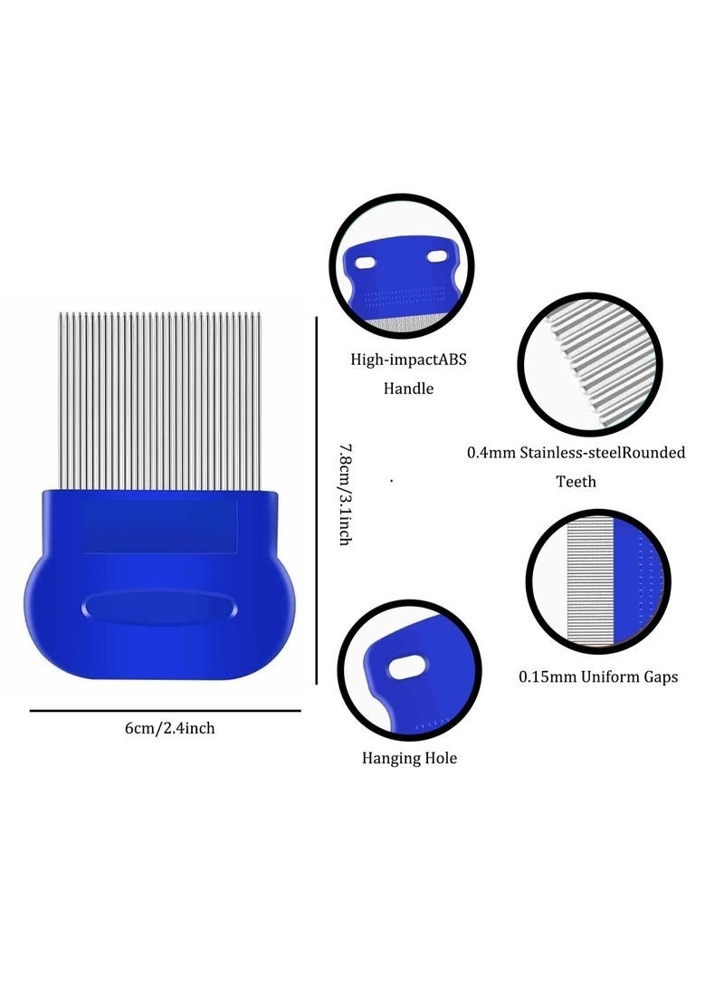 مشط البراغيث، 4 قطع، أمشاط قمل من الفولاذ المقاوم للصدأ بأسنان مستديرة، مزدوج الجوانب (أزرق) - Image 4